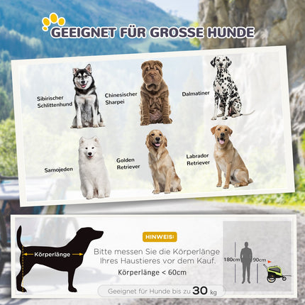 2-in-1 hondenkar, fietskar voor honden, hondenbuggy met reflectoren, hondenbuggy max. 30 kg, hondenfietskar voor grote honden, Oxford stof, groen