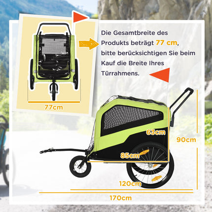 2-in-1 hondenkar, fietskar voor honden, hondenbuggy met reflectoren, hondenbuggy max. 30 kg, hondenfietskar voor grote honden, Oxford stof, groen