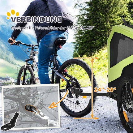 2-in-1 hondenkar, fietskar voor honden, hondenbuggy met reflectoren, hondenbuggy max. 30 kg, hondenfietskar voor grote honden, Oxford stof, groen