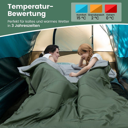 2 in 1 double sleeping bag single sleeping bag XL blanket sleeping bag with 2 pillows 220 x 150 cm