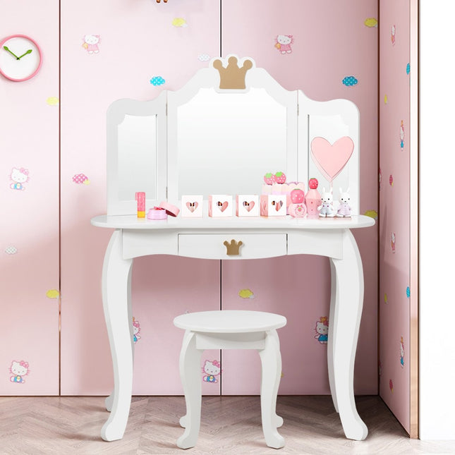 2 in 1 dressing table set children's dressing table girls dressing table wooden mirror table white 80x42x105cm