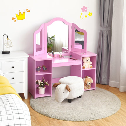 2 in 1 dressing table with removable mirror & open compartments made of wood for children from 3 years pink