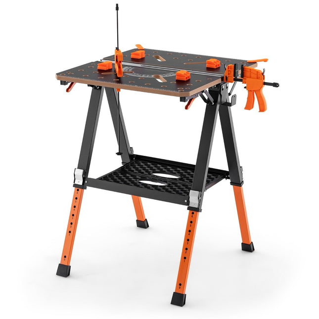 2 in 1 folding work table with 8 adjustable heights & work surface & metal frame workbench