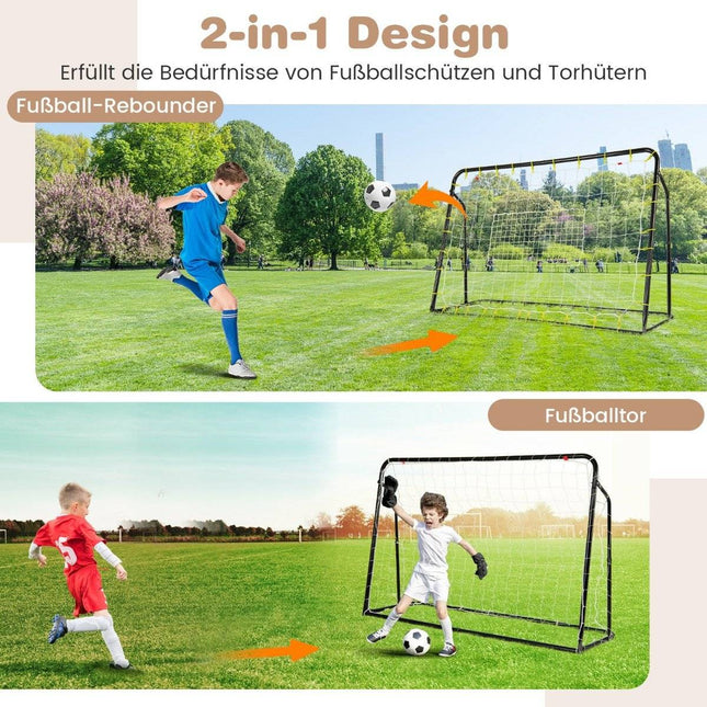 2 in 1 football goal & rebounder football goals 187 x 60 x 102-122.5 cm children's football goal set height adjustable black