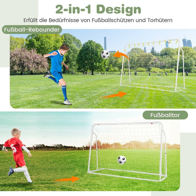 2 in 1 football goal & rebounder football goals 187 x 60 x 102-122.5 cm children's football goal set height adjustable white