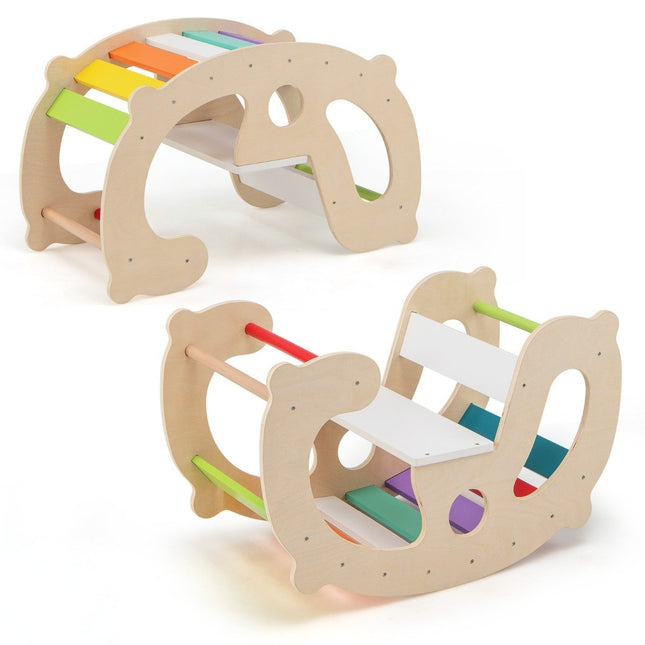 2 in 1 rocking horse arch for children with rocker & climbing arch & comfortable backrest & seat