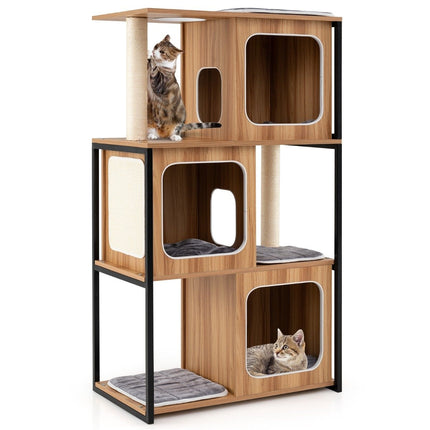 2 in 1 scratching post cat house 3 tier cat tree with removable cushions & cat cave
