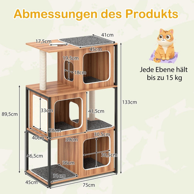2 in 1 scratching post cat house 3 tier cat tree with removable cushions & cat cave