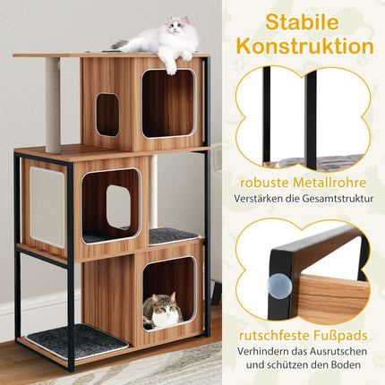 2 in 1 scratching post cat house 3 tier cat tree with removable cushions & cat cave