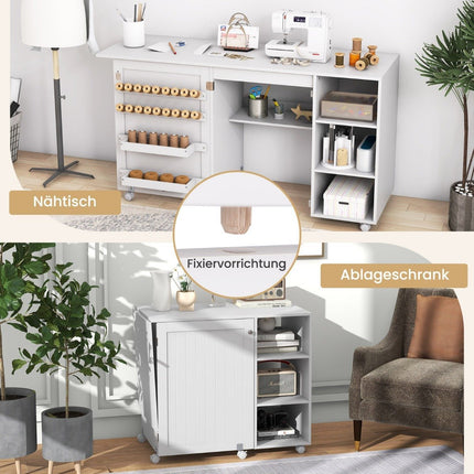 2 in 1 sewing table desk foldable multifunctional sewing machine station with shelves white