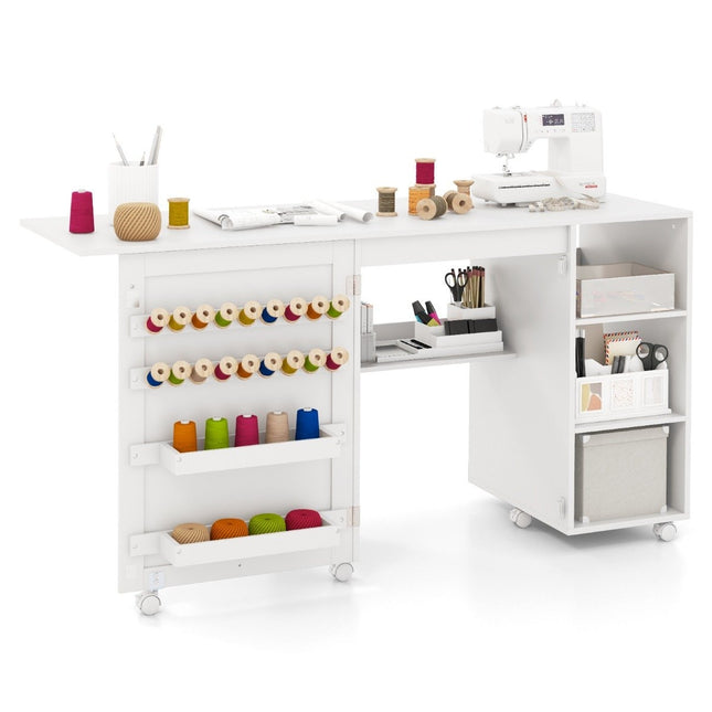 2 in 1 sewing table desk foldable multifunctional sewing machine station with shelves white