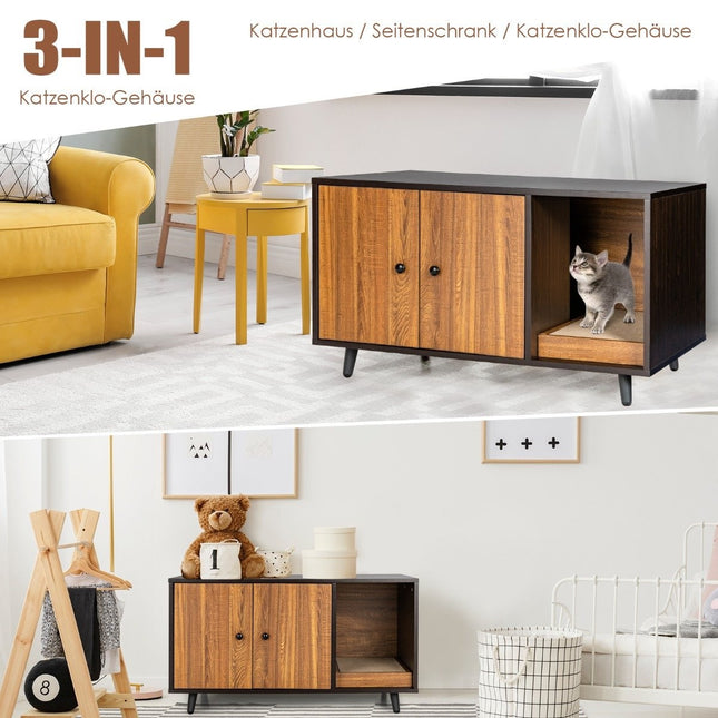 2 in 1 side table & cat cabinet with scratching board cat toilet 90 x 50 x 50 cm