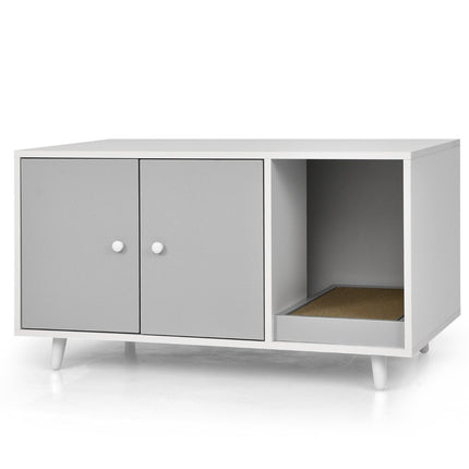 2 in 1 bijzettafel & kattenkast met krabplank kattentoilet salontafel 90 x 50 x 50 cm grijs