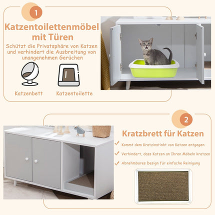 2 in 1 bijzettafel & kattenkast met krabplank kattentoilet salontafel 90 x 50 x 50 cm grijs