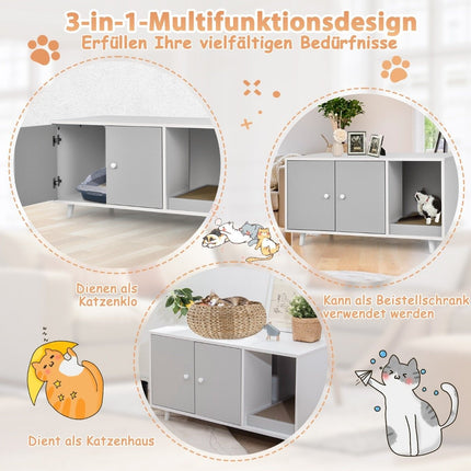 2 in 1 bijzettafel & kattenkast met krabplank kattentoilet salontafel 90 x 50 x 50 cm grijs