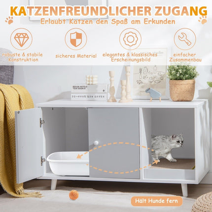 2 in 1 bijzettafel & kattenkast met krabplank kattentoilet salontafel 90 x 50 x 50 cm grijs