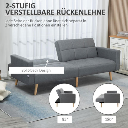 2 in 1 sofa bed 205 x 88 cm sofa with bed function, couch with seat cushion, linen look grey