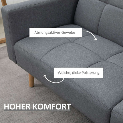 2 in 1 sofa bed 205 x 88 cm sofa with bed function, couch with seat cushion, linen look grey
