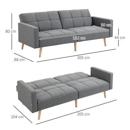 2 in 1 sofa bed 205 x 88 cm sofa with bed function, couch with seat cushion, linen look grey