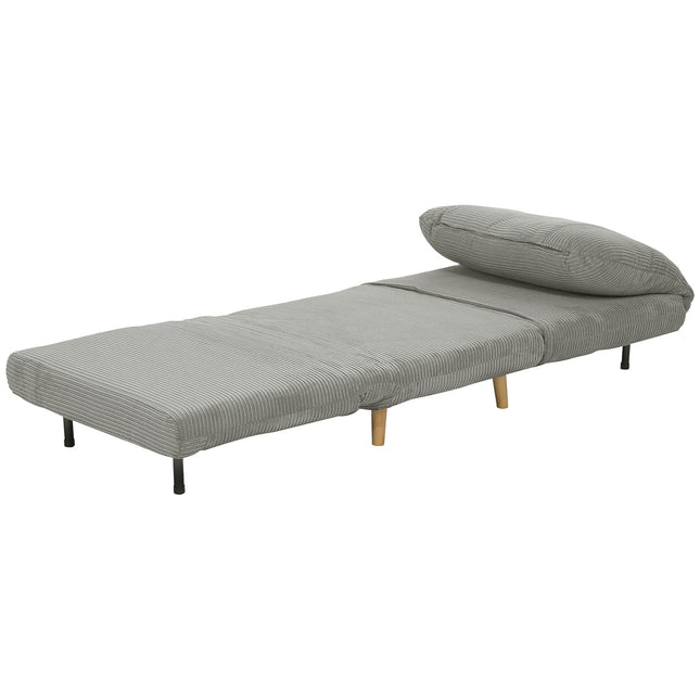 2-in-1 slaapbank, stoelbed, verstelbaar opklapbaar matras, logeerbed in riblook, voor slaapkamer, woonkamer, grijs 82 x 89 x 83 cm Aosom