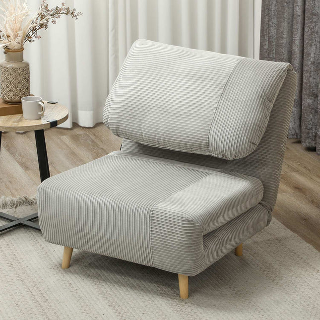 2-in-1 slaapbank, stoelbed, verstelbaar opklapbaar matras, logeerbed in riblook, voor slaapkamer, woonkamer, grijs 82 x 89 x 83 cm Aosom