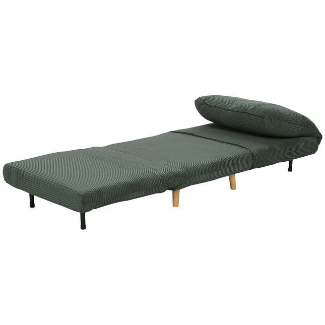 2-in-1 slaapbank, stoelbed, verstelbaar opklapbaar matras, logeerbed in corduroy look, voor slaapkamer, woonkamer, groen, 82 x 89 x 83 cm