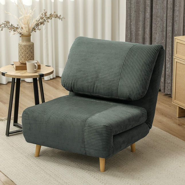 2-in-1 slaapbank, stoelbed, verstelbaar opklapbaar matras, logeerbed in corduroy look, voor slaapkamer, woonkamer, groen, 82 x 89 x 83 cm
