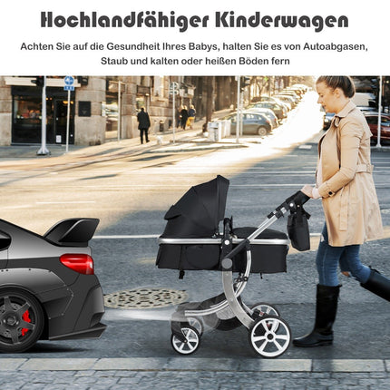 2 in 1 stroller foldable combination stroller with adjustable backrest black