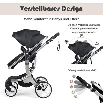 2 in 1 stroller foldable combination stroller with adjustable backrest black