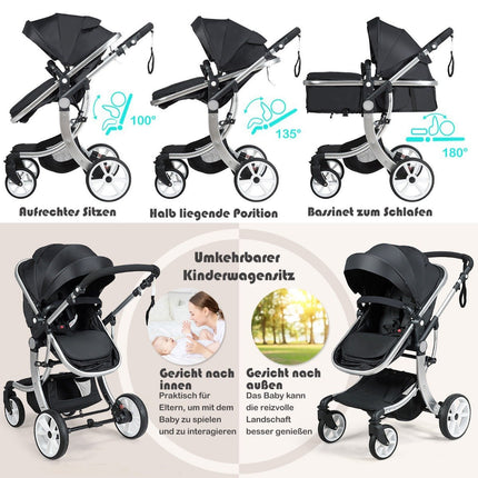 2 in 1 stroller foldable combination stroller with adjustable backrest black