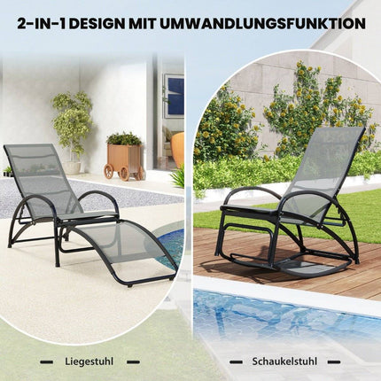 2 in 1 sun lounger convertible rocking chair with adjustable backrest and curved armrests gray