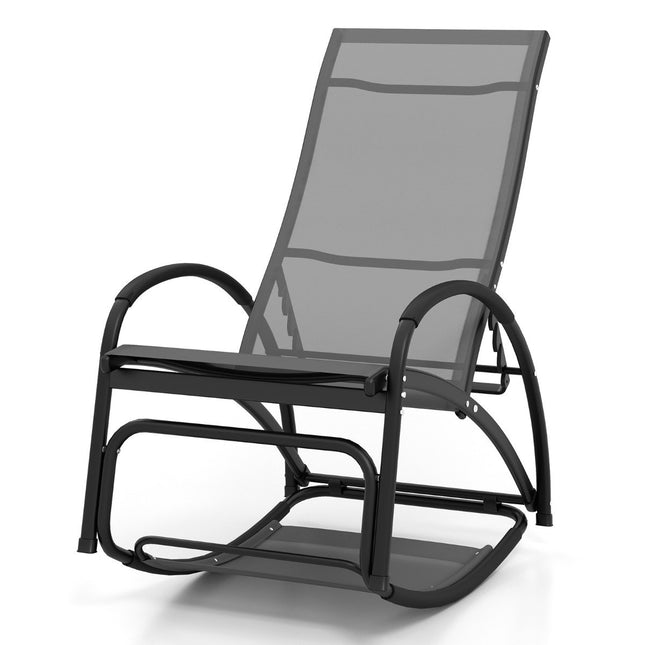 2 in 1 sun lounger convertible rocking chair with adjustable backrest and curved armrests gray