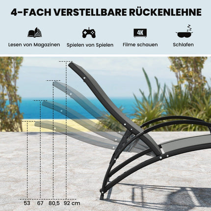 2 in 1 sun lounger convertible rocking chair with adjustable backrest and curved armrests gray
