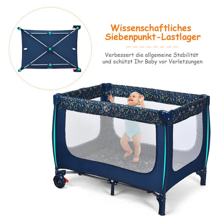 2 in 1 travel cot & playpen foldable children's bed 125 x 65 x 76 cm blue