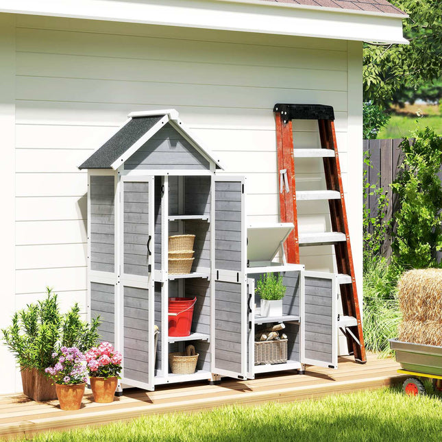 2-in-1 wooden tool shed, lockable, weatherproof, 89x51x182cm