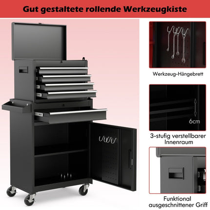 2 in 1 workshop trolley including case & 8 compartments & hooks & adjustable shelf 100 kg load capacity
