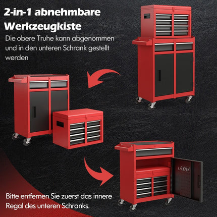 2 in 1 workshop trolley with case & 8 compartments & hooks & adjustable shelf 100 kg load capacity