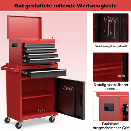 2 in 1 workshop trolley with case & 8 compartments & hooks & adjustable shelf 100 kg load capacity