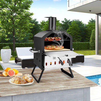 2-layer pizza oven with grill rack & pizza stone & pizza shovel & waterproof cover