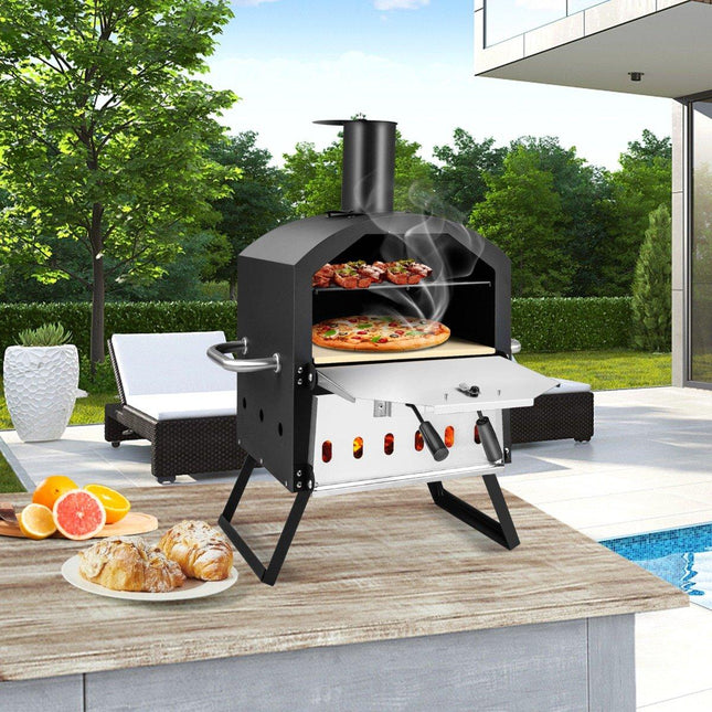 2-layer pizza oven with grill rack & pizza stone & pizza shovel & waterproof cover