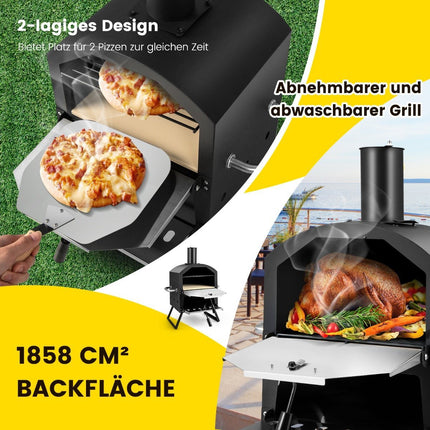 2-layer pizza oven with grill rack & pizza stone & pizza shovel & waterproof cover