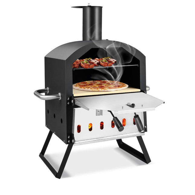 2-layer pizza oven with grill rack & pizza stone & pizza shovel & waterproof cover
