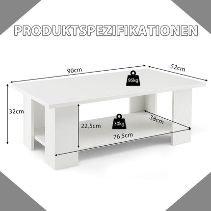 2 level coffee table made of wood, side table, load capacity up to 125 kg, 90 x 52 x 32 cm, white