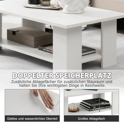 2 level coffee table made of wood, side table, load capacity up to 125 kg, 90 x 52 x 32 cm, white