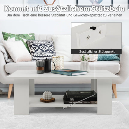 2 level coffee table made of wood, side table, load capacity up to 125 kg, 90 x 52 x 32 cm, white