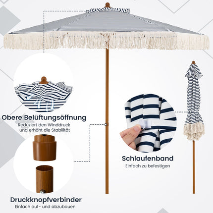 2m Blue Patio Umbrella with Fringe and Metal Pole