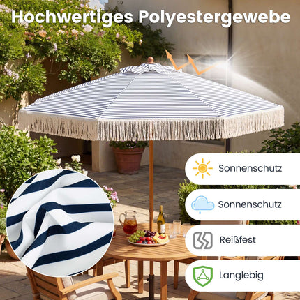 2m Blue Patio Umbrella with Fringe and Metal Pole