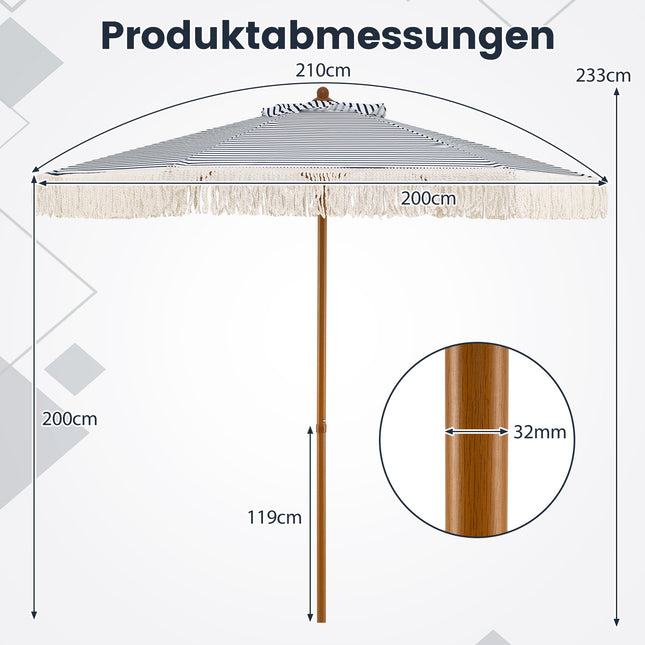 2m Blue Patio Umbrella with Fringe and Metal Pole
