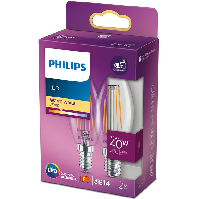 2-pack LED E14 Crown 4.3W (40W) Clear 470lm