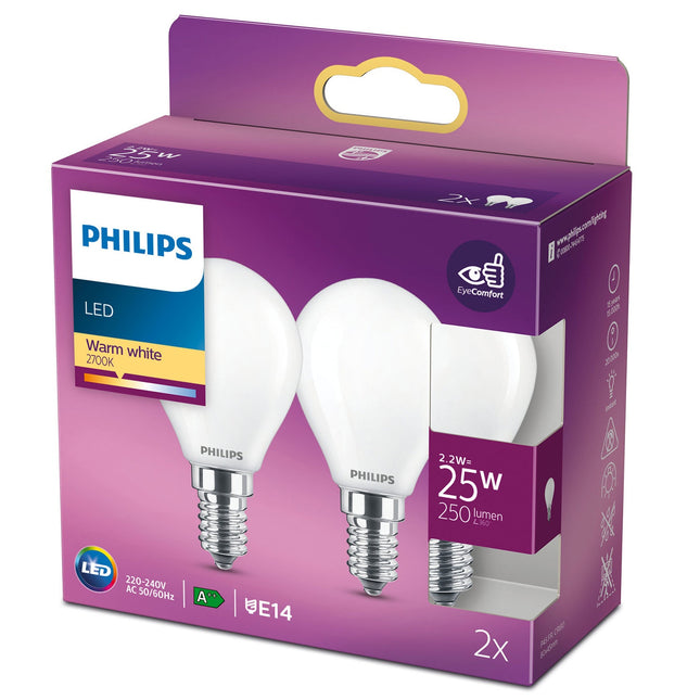 2-pack LED E14 Globe 25W Frost 250lm